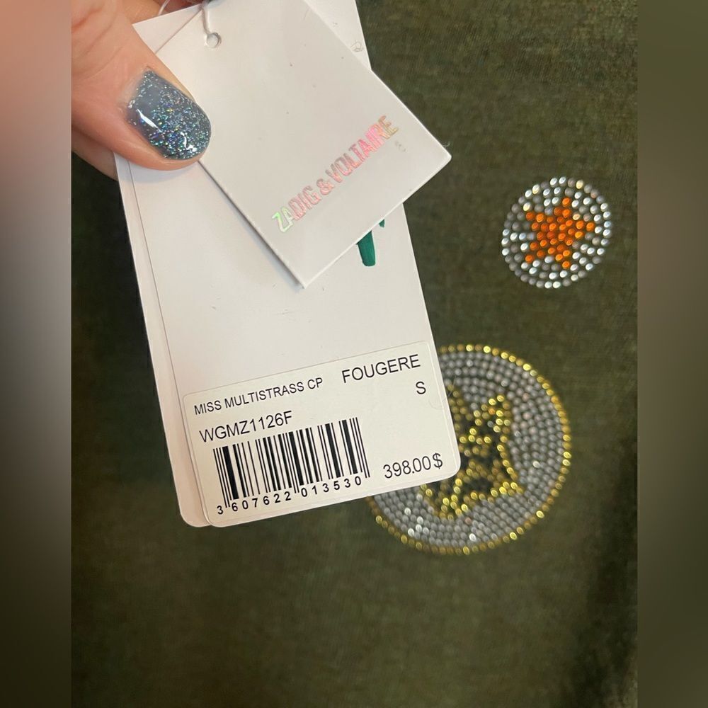 Zadig & Voltaire Cashmere Sweater with military color and crystals. NTW. Small - Picture 11 of 11